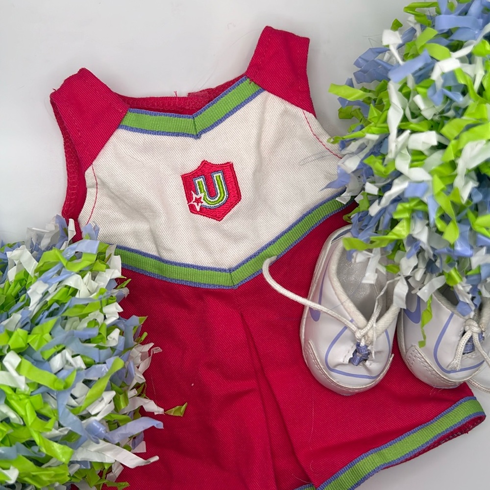American Girl Doll CHEERLEADER pink and green with Pom Poms and Shoes